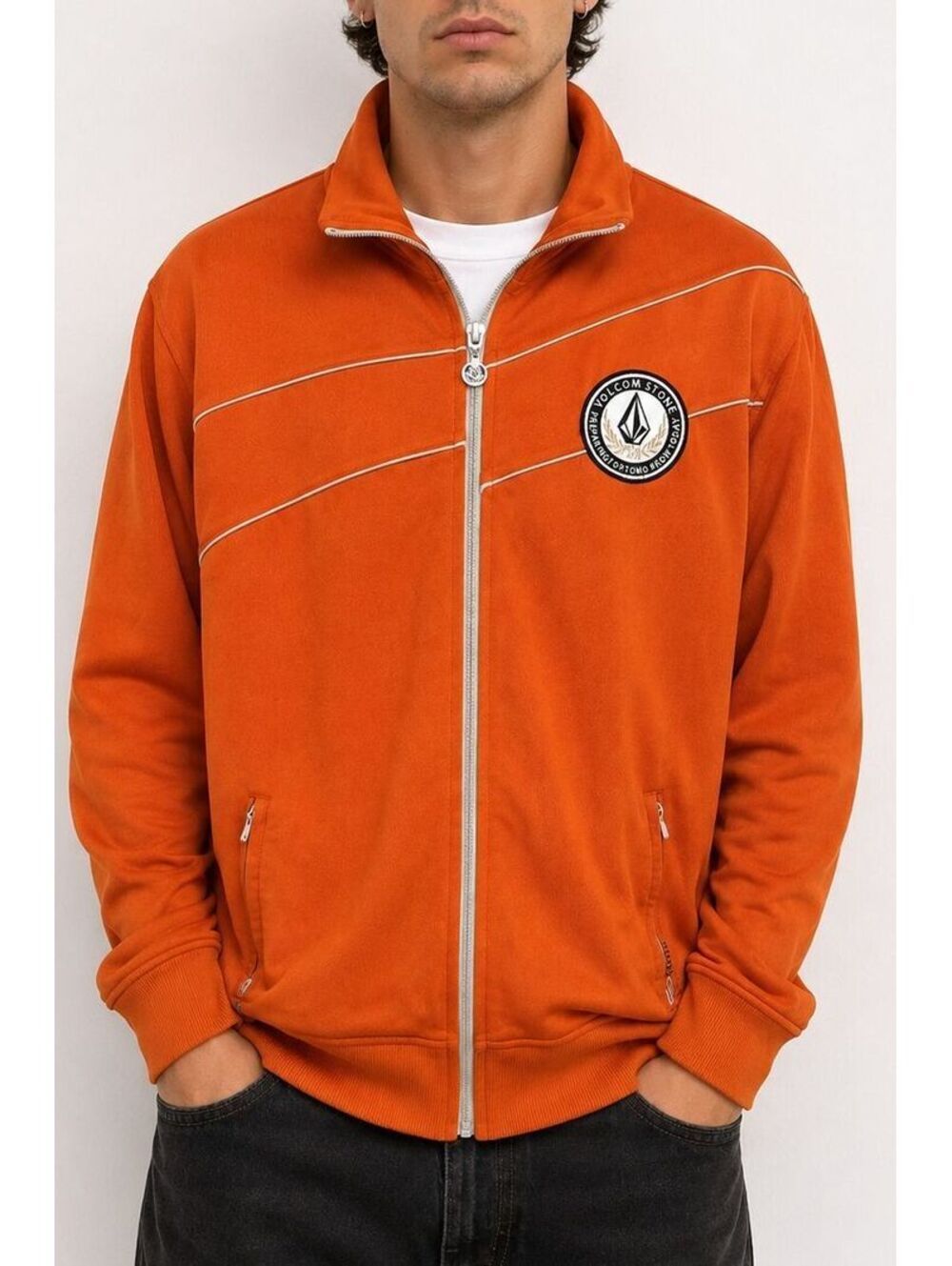 Vintage Y2K Volcom V-Line Science Track Jacket XXL Orange Full Zip Mock Neck